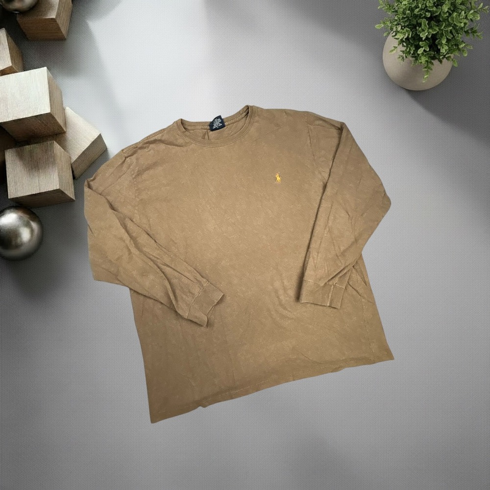 Polo Ralph Lauren Long Sleeve T-Shirt Mens XL Brown Y2K Boxy Cotton Tee 1787
